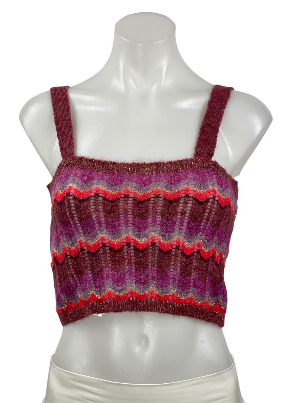 MNG Mango Multicolor Sleeveless Open Knit Chevron Cami Camisole Crop Tank Top M